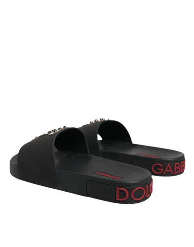 Dolce & Gabbana Black Leather Slides Sandals Beachwear Men's Shoes In Black