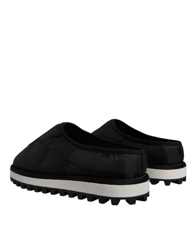 Dolce & Gabbana Black Nylon Quilted Logo Patch Sandals Slides Men's Shoes In Black