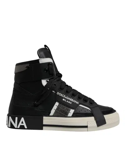 Dolce & Gabbana Calfskin 2.zero Custom High-top Sneakers With Contrasting Details In Black | Silver