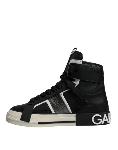 Dolce & Gabbana Calfskin 2.zero Custom High-top Sneakers With Contrasting Details In Black | Silver