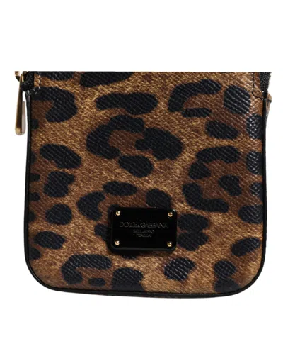 Dolce & Gabbana Leopard Print Dauphine Leather Zip Around Women's Wallet In Brown