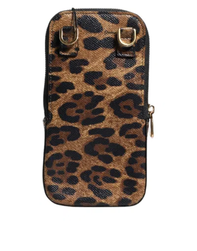 Dolce & Gabbana Leopard Print Dauphine Leather Zip Around Women's Wallet In Brown