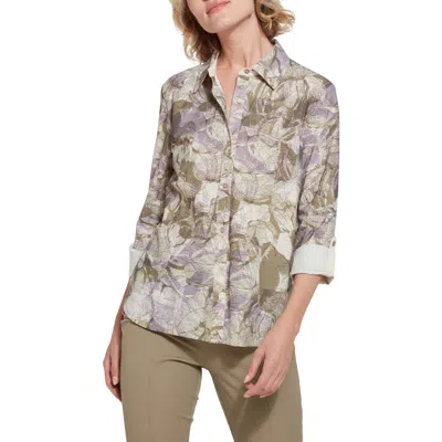Lyssé Connie Roll Tab Button Front Shirt In Layered Bloom