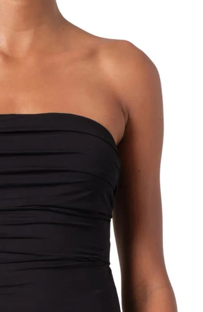 Agolde Gwyneth Strapless Ruched Stretch-jersey Bodysuit In Black