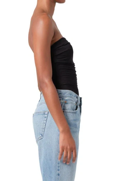 Agolde Gwyneth Strapless Ruched Stretch-jersey Bodysuit In Black