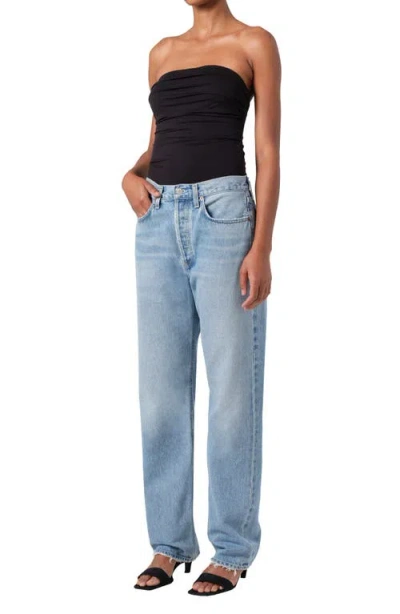 Agolde Gwyneth Strapless Ruched Stretch-jersey Bodysuit In Black