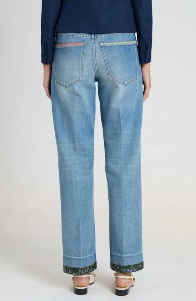 Valentino High Rise Viscose Straight Jeans In Medium Blue Denim