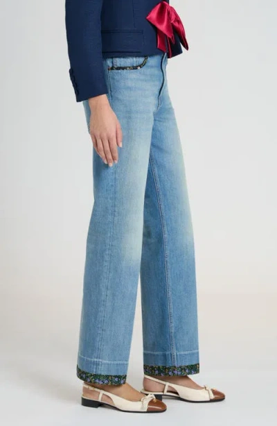 Valentino High Rise Viscose Straight Jeans In Medium Blue Denim