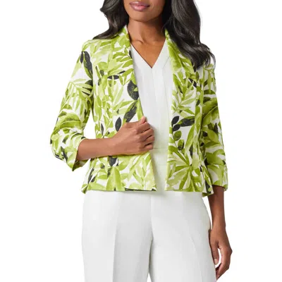 Kasper Fly Away Leaf Print Linen Blend Jacket In Kiwi Multi