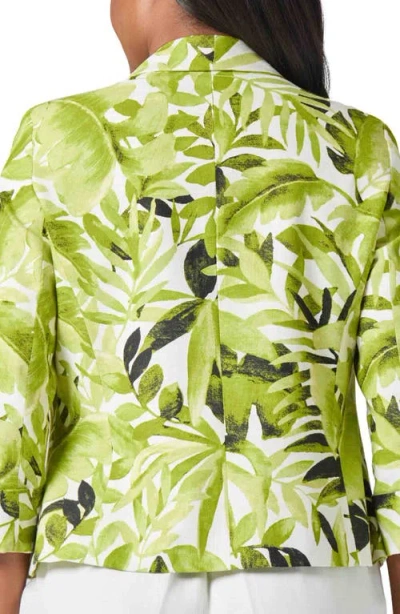 Kasper Fly Away Leaf Print Linen Blend Jacket In Kiwi Multi