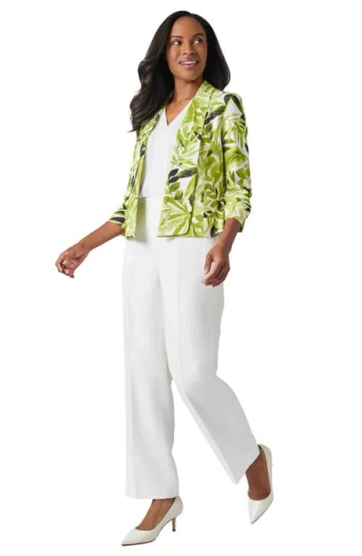 Kasper Fly Away Leaf Print Linen Blend Jacket In Kiwi Multi