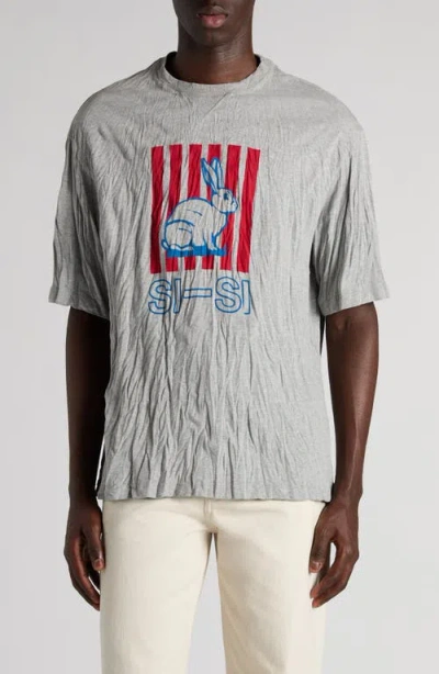 Bottega Veneta Men Grey Crewneck T-shirt With Maxi Print On The Front And Wrinkled Ffect In Cotton M In Gray