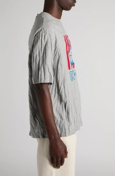 Bottega Veneta Men Grey Crewneck T-shirt With Maxi Print On The Front And Wrinkled Ffect In Cotton M In Gray