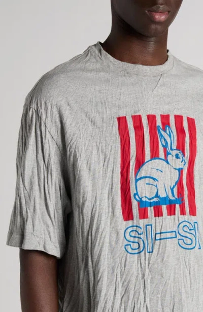 Bottega Veneta Men Grey Crewneck T-shirt With Maxi Print On The Front And Wrinkled Ffect In Cotton M In Gray