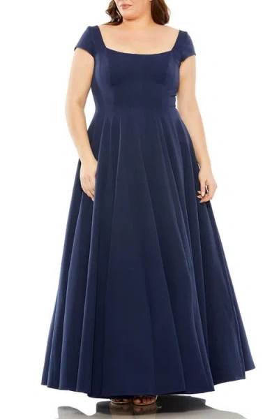 Mac Duggal Plus Cap Sleeve Square Neck Ball Gown In Blue