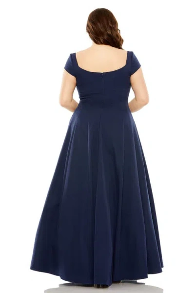 Mac Duggal Plus Cap Sleeve Square Neck Ball Gown In Blue