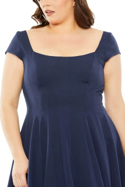 Mac Duggal Plus Cap Sleeve Square Neck Ball Gown In Blue