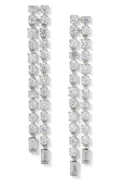 Nadri Delphine Cubic Zirconia Double Linear Drop Earrings In Rhodium