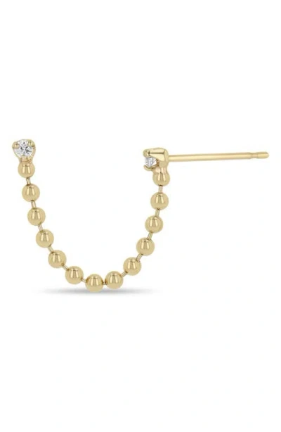 Zoë Chicco 14k Yellow Gold Prong Diamonds Double Piercing Chain Strand Double Piercing Single Earring In Gold