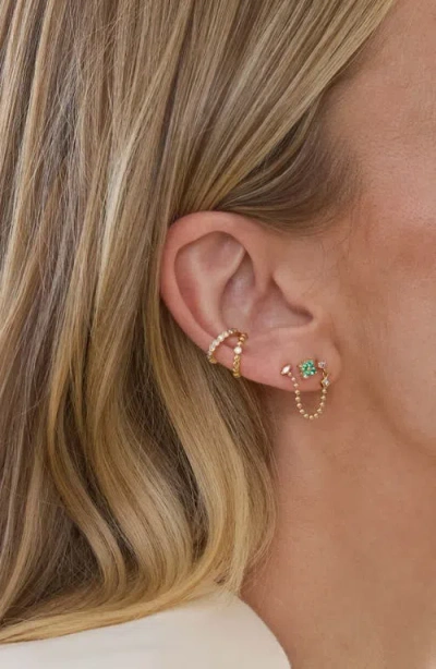 Zoë Chicco 14k Yellow Gold Prong Diamonds Double Piercing Chain Strand Double Piercing Single Earring In Gold