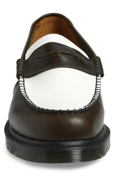 Dr. Martens Penton Two-tone Penny Loafer In Olive And White Classic Calf