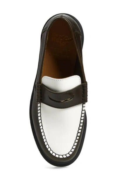 Dr. Martens Penton Two-tone Penny Loafer In Olive And White Classic Calf