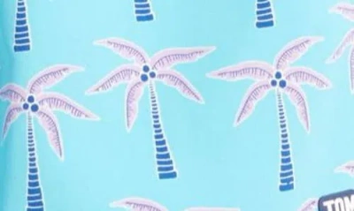 Tom & Teddy Palm Tree Print Swim Trunks In Aqua Violet