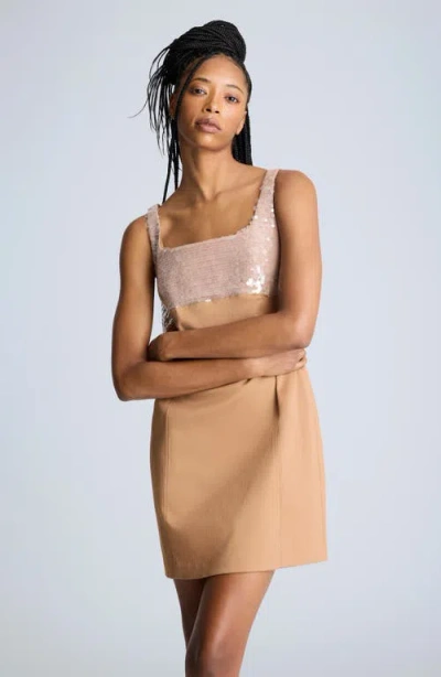 Kenneth Cole Sequin Bodice Open Back Cotton Blend Shift Dress In Multicolor