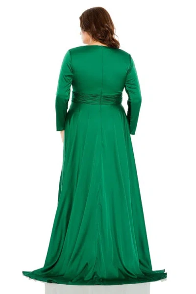 Mac Duggal 68436 Fabulouss Long Sleeve Plus Size Formal Dress In Green