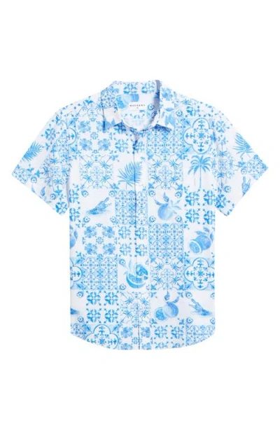 Mavrans Tropical Print Short Sleeve Performance Button-up Shirt In Blue Multi
