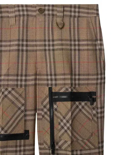 Burberry Cargo Pants Check Pattern In Silk Blend In Brown