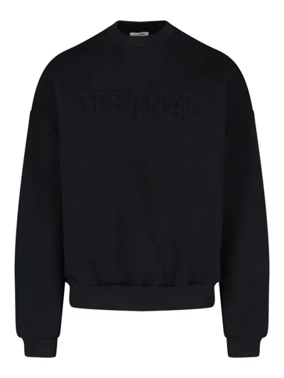 Fear Of God Black Crewneck Sweater With Tonal Logo Lettering Embroidery On The Front