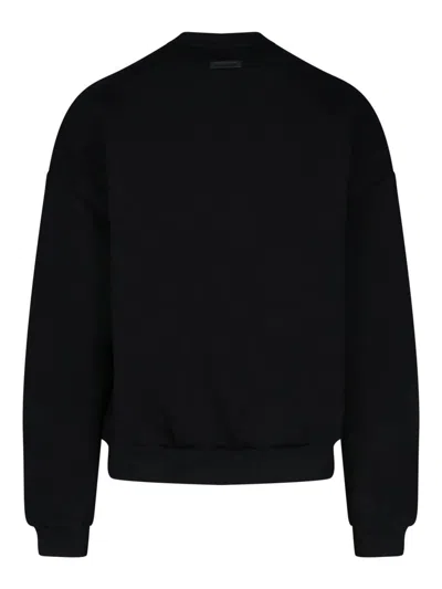 Fear Of God Black Crewneck Sweater With Tonal Logo Lettering Embroidery On The Front