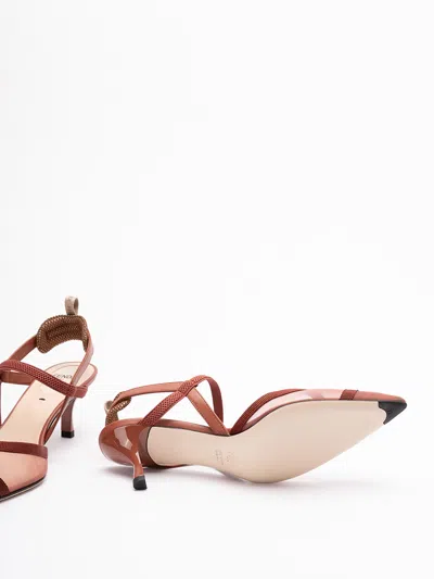 Fendi Mesh Panel Kitten Heel Pointed Toe Pumps In Orange