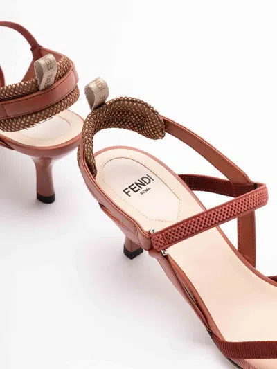 Fendi Mesh Panel Kitten Heel Pointed Toe Pumps In Orange