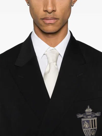 Fendi Straight-cut Double Breasted Wool Jacket Clothing In Black