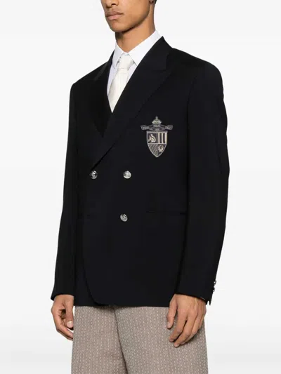 Fendi Straight-cut Double Breasted Wool Jacket Clothing In Black