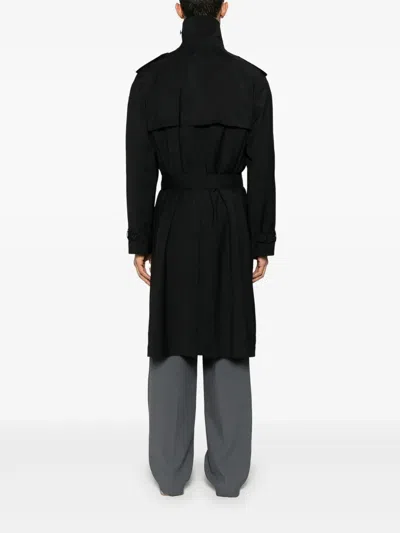 Fendi Trench Coat Wool Belted Waist In Black