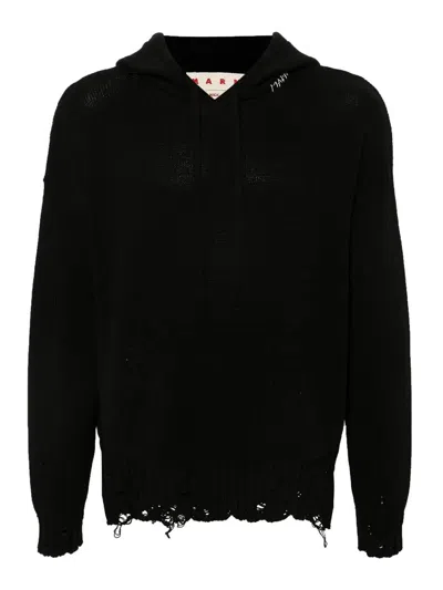 Marni Hooded Knit Front Pocket In Black
