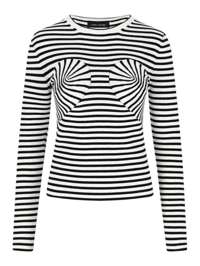 Marc Jacobs Black/white Striped Ribbed Sweater In White