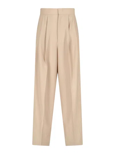 Sa Su Phi High-waisted Wide-leg Trousers With Front Pleats In Beige