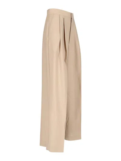 Sa Su Phi High-waisted Wide-leg Trousers With Front Pleats In Beige