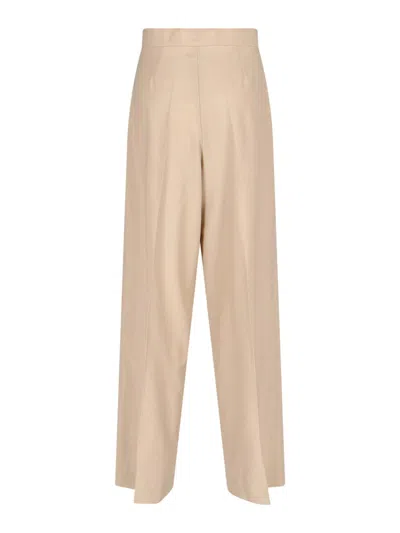 Sa Su Phi High-waisted Wide-leg Trousers With Front Pleats In Beige