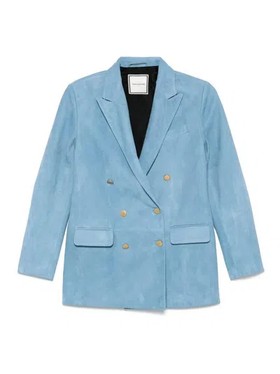 Tagliatore Double-breasted Cotton Jacket With Structured Shoulders In Blue