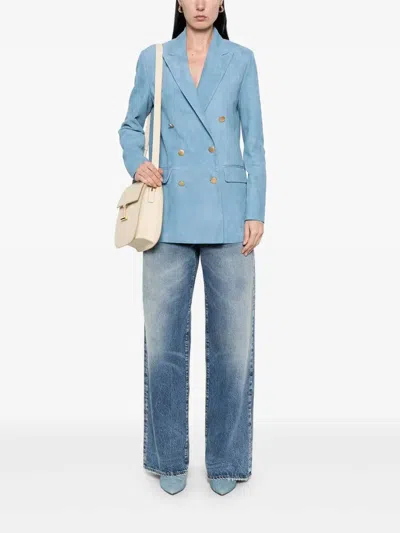 Tagliatore Double-breasted Cotton Jacket With Structured Shoulders In Blue