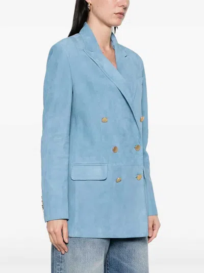 Tagliatore Double-breasted Cotton Jacket With Structured Shoulders In Blue