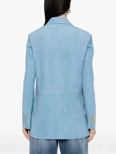 Tagliatore Double-breasted Cotton Jacket With Structured Shoulders In Blue