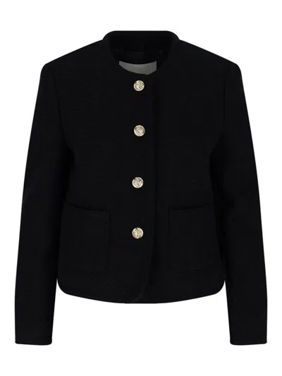 Dunst Black Crewneck Jacket With Contrasting Jewel Buttons In Black