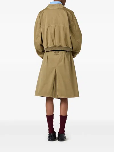 Miu Miu Logo Embroidered Mini Skirt In Oliva