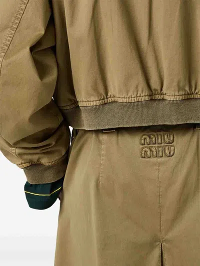 Miu Miu Logo Embroidered Mini Skirt In Oliva